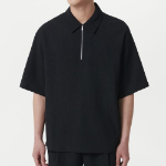 Crinkle Relaxed Half Zip Short Sleeve Shirt [Black]