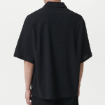 Crinkle Relaxed Half Zip Short Sleeve Shirt [Black]