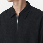 Crinkle Relaxed Half Zip Short Sleeve Shirt [Black]