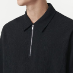 Crinkle Relaxed Half Zip Short Sleeve Shirt [Black]