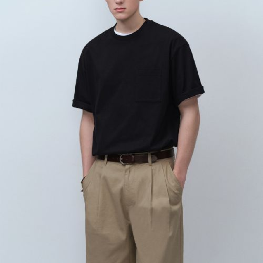 Heavyweight Relaxed Crew Neck Pocket T-shirt [Black]