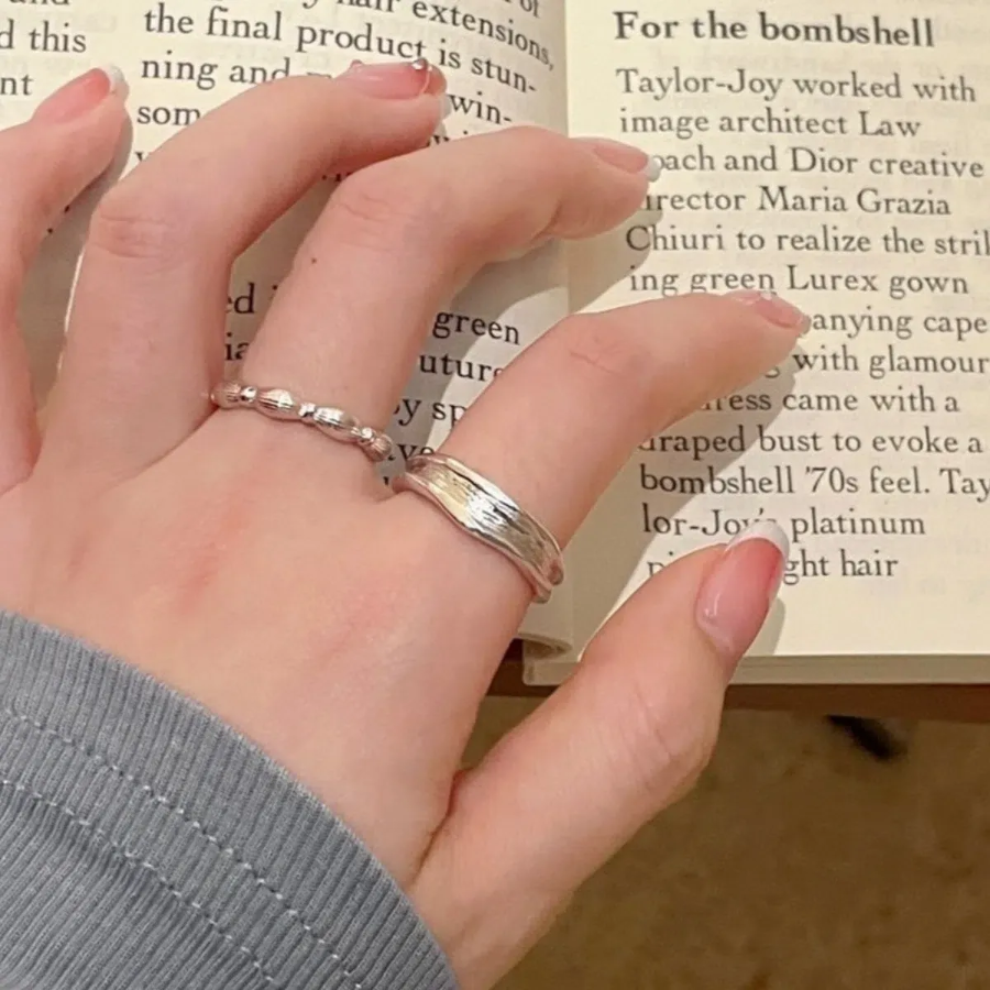 Серебряный комплект колец с толстым узлом и открытым дизайном