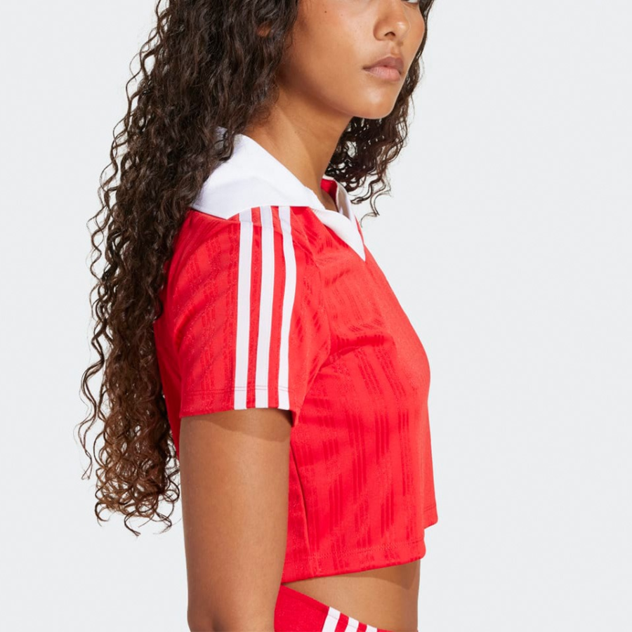 Adidas Adicolor Football Jacquard V-Neck Crop Polo Shirt