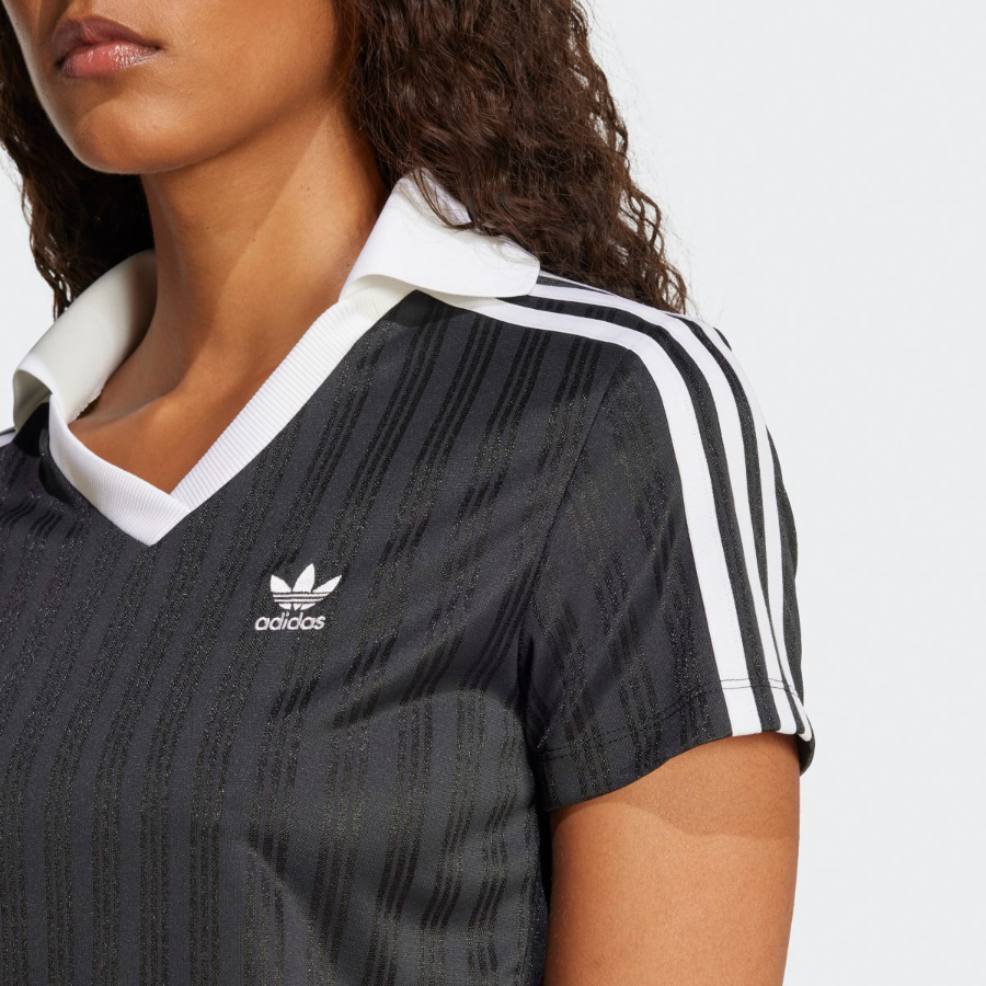 Adidas Adicolor Football Jacquard V-Neck Crop Polo Shirt