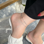 Браслет на ногу с двойной цепочкой из квадратных звеньев из хирургической стали