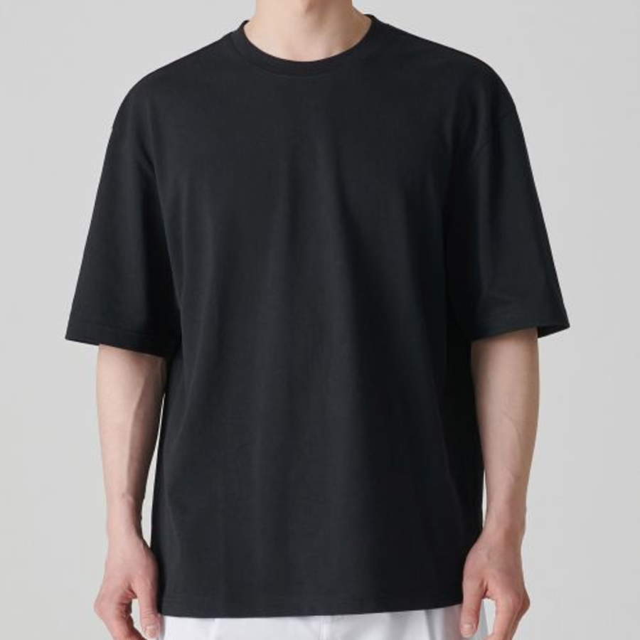 Cooltandard Relaxed Fit Crew Neck Piqué Short Sleeve T-shirt [Black]