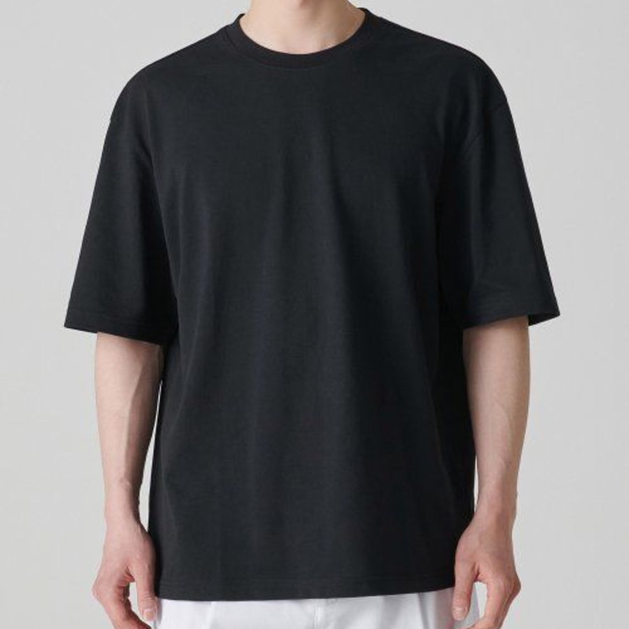 Cooltandard Relaxed Fit Crew Neck Piqué Short Sleeve T-shirt [Black]