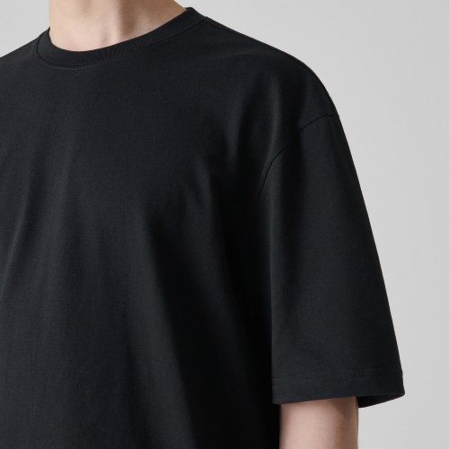 Cooltandard Relaxed Fit Crew Neck Piqué Short Sleeve T-shirt [Black]