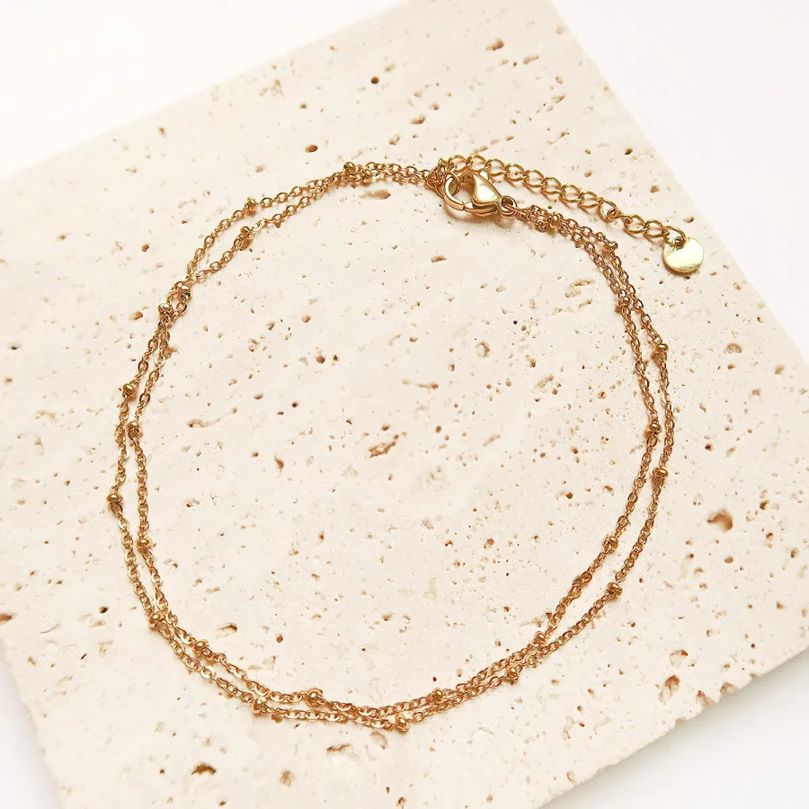 Браслет на ногу с двойной цепочкой и шариками из хирургической стали