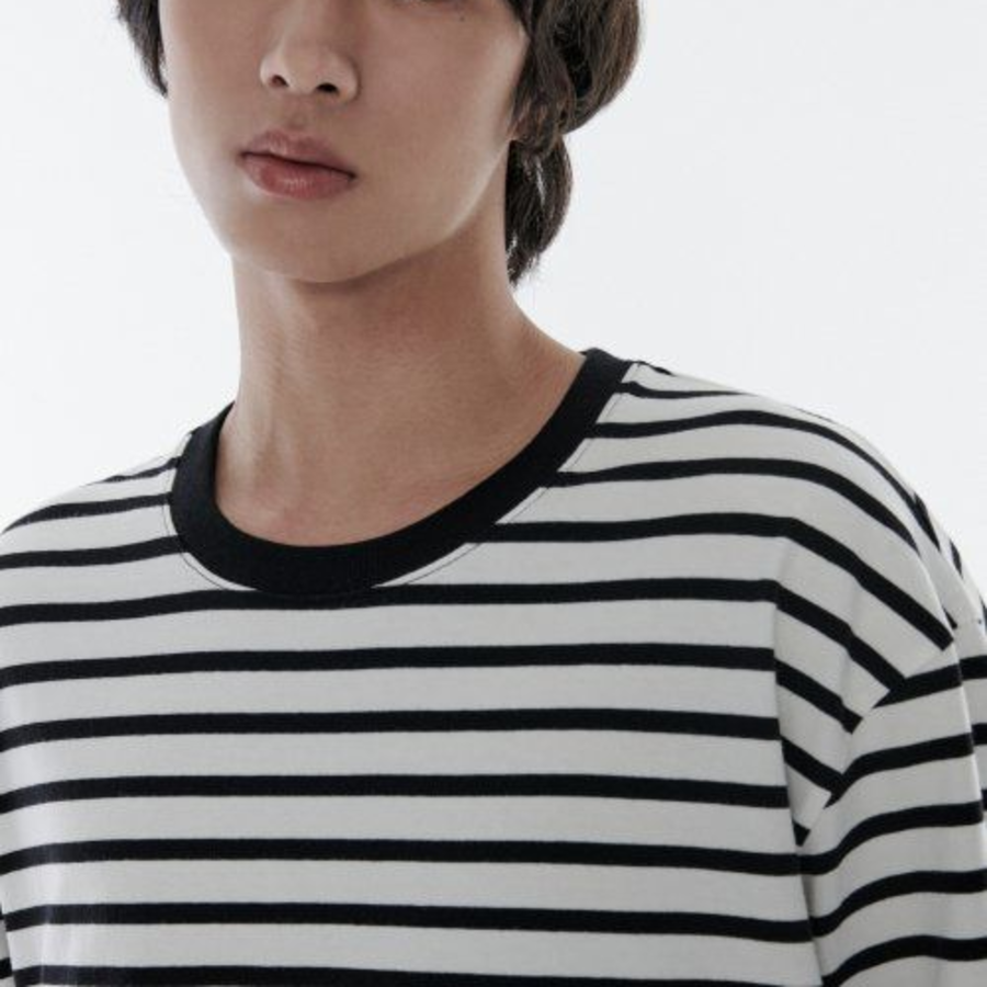 Breton Stripe Relaxed Short Sleeve T-shirt [White/Black]