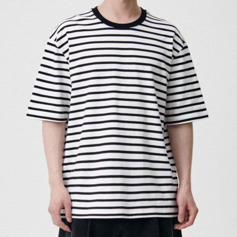 Breton Stripe Relaxed Short Sleeve T-shirt [White/Black]