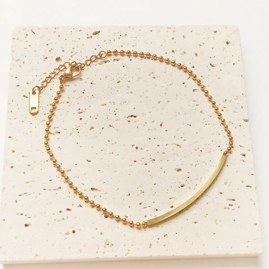 Браслет на ногу с гладкой подвеской и шариковой цепочкой из хирургической стали