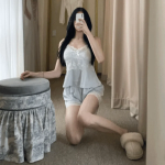 Sky Blue Silk Lace Cami Set