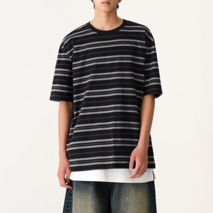 Multi Stripe Relaxed T-shirt 3 [Black]