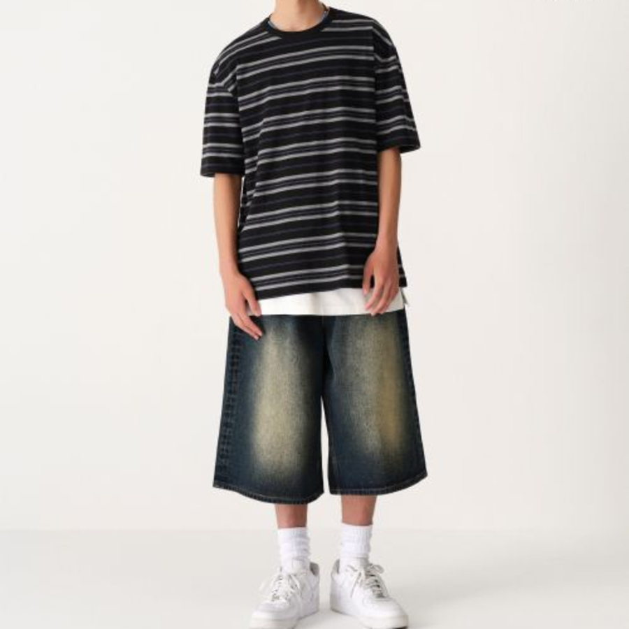 Multi Stripe Relaxed T-shirt 3 [Black]