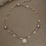 Браслет на ногу с барельефной монетой и подвеской с кубиком циркония из хирургической стали