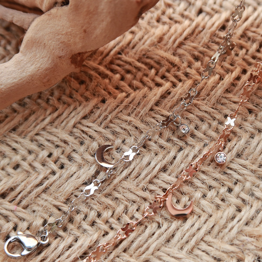 Браслет на ногу с подвесками в виде звезды, луны и кристалла из хирургической стали