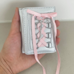 Glossy Silver Ribbon Bi-Fold Wallet — глянцевый стиль в духе Y2K и балетной эстетики