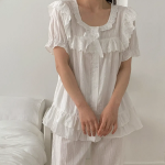 Romantic White Frill Lace Pajama Set
