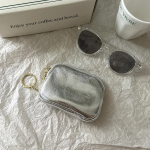 Round Silver Cowhide Zip Card Wallet with Keyring — стильный компакт с функцией ключницы