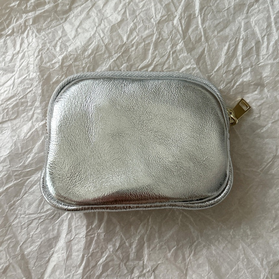 Round Silver Cowhide Zip Card Wallet with Keyring — стильный компакт с функцией ключницы