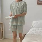 Chuchu Check Lace Collar Pajama Set