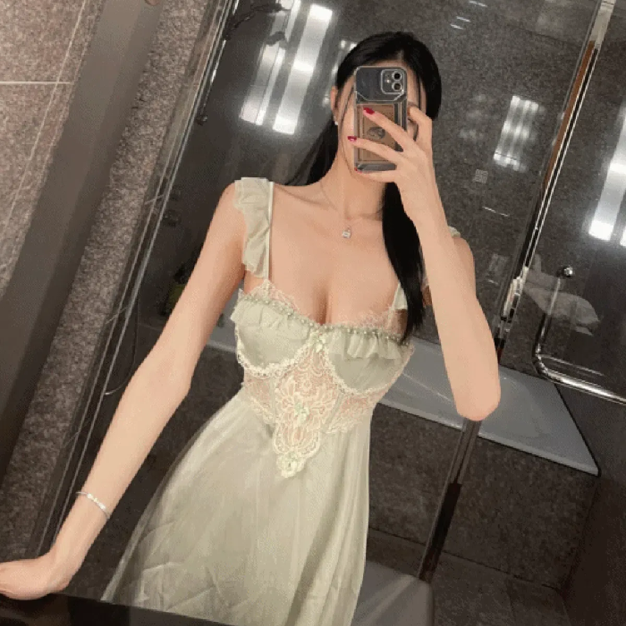 Rococo Silky Yellow Green Princess Slip Dress