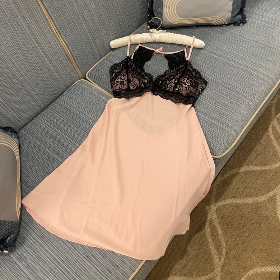 Black Pink Lace Strap Slip Onepiece