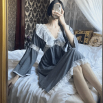 Gongju Deep Gray Frill Lace Homewear Dress