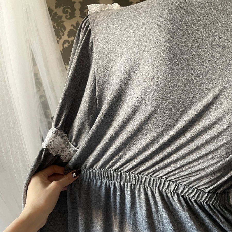 Gongju Deep Gray Frill Lace Homewear Dress