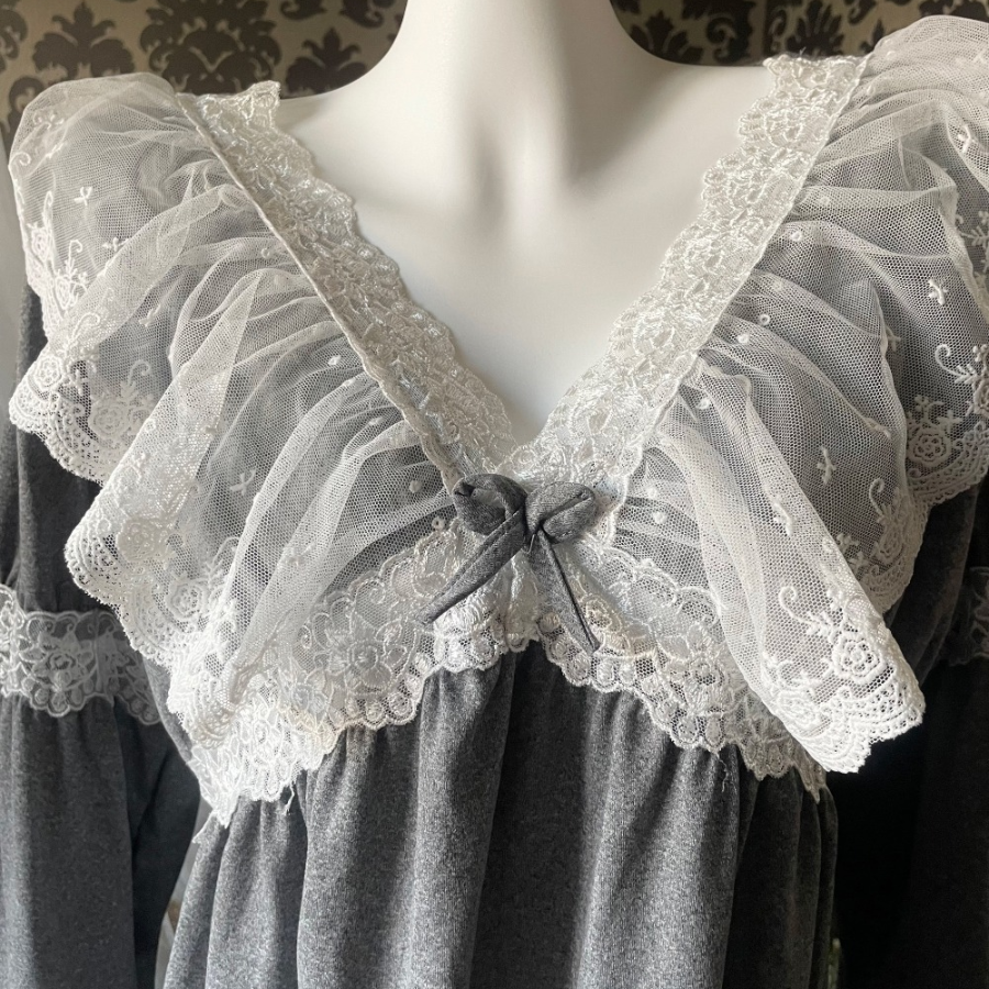 Gongju Deep Gray Frill Lace Homewear Dress