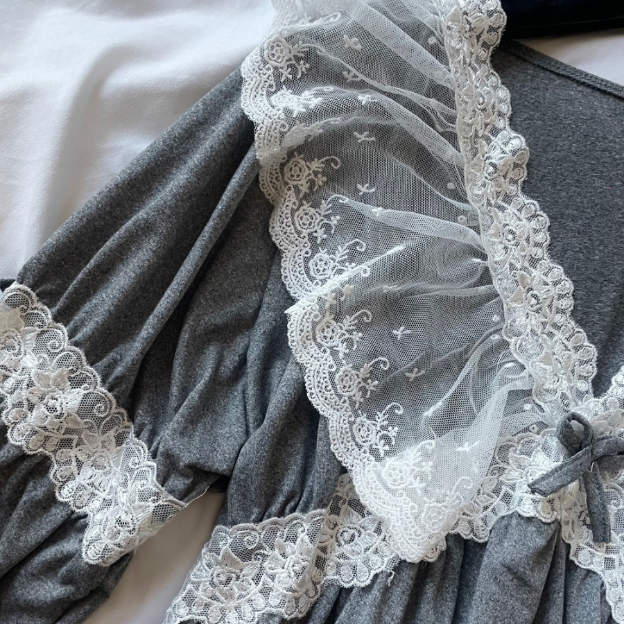 Gongju Deep Gray Frill Lace Homewear Dress