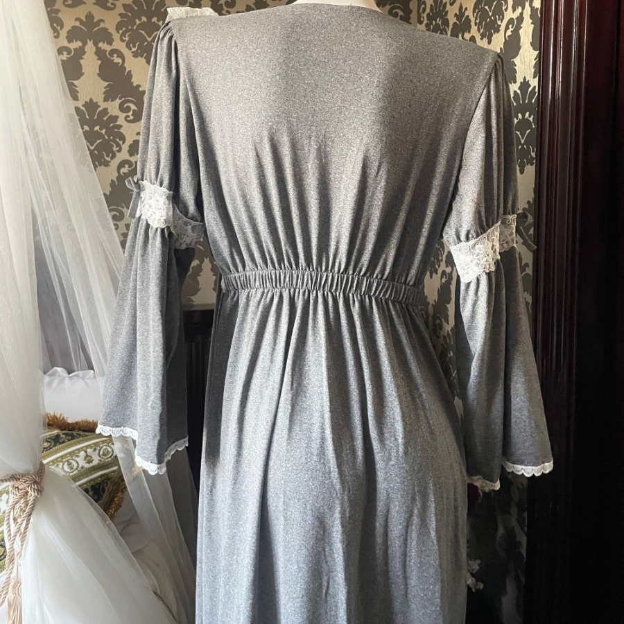Gongju Deep Gray Frill Lace Homewear Dress