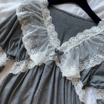Gongju Deep Gray Frill Lace Homewear Dress