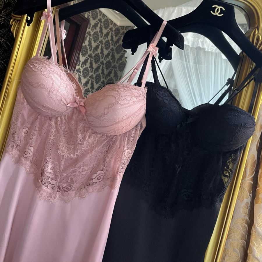 Aphrodite See-Through Lace Sexy Slip Dress with Built-in Cups