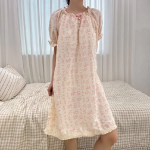 Cute Puff Sleeve Flower Pajama Dress