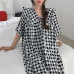 Check Heart Frill Pajama Long Dress