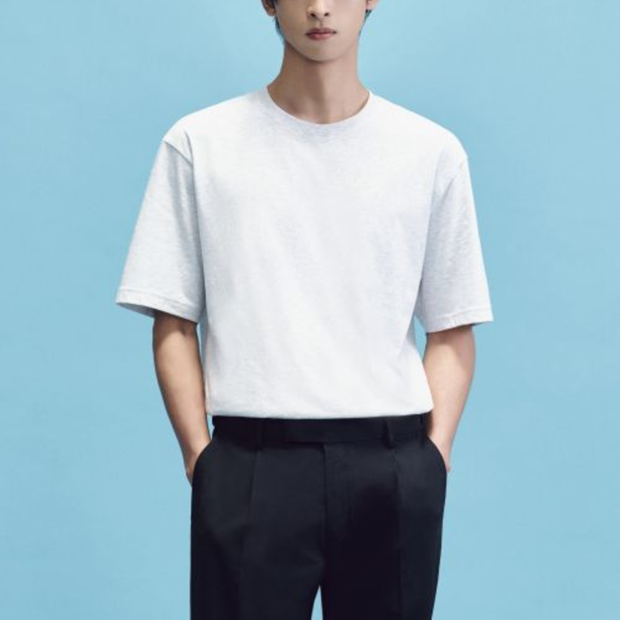 Cooltandard Relaxed Fit Crew Neck Short Sleeve T-shirt [Melange Light Gray]