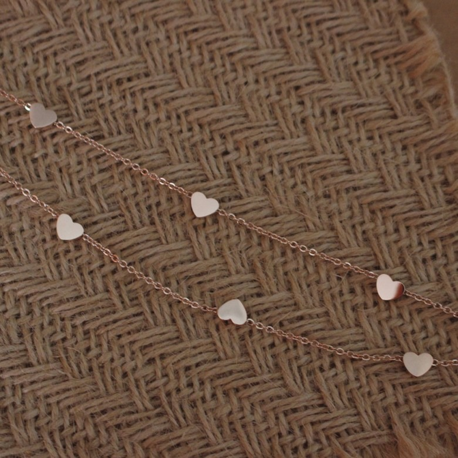 Серебряный браслет на ногу с двойной цепочкой и подвеской в форме объёмного сердца