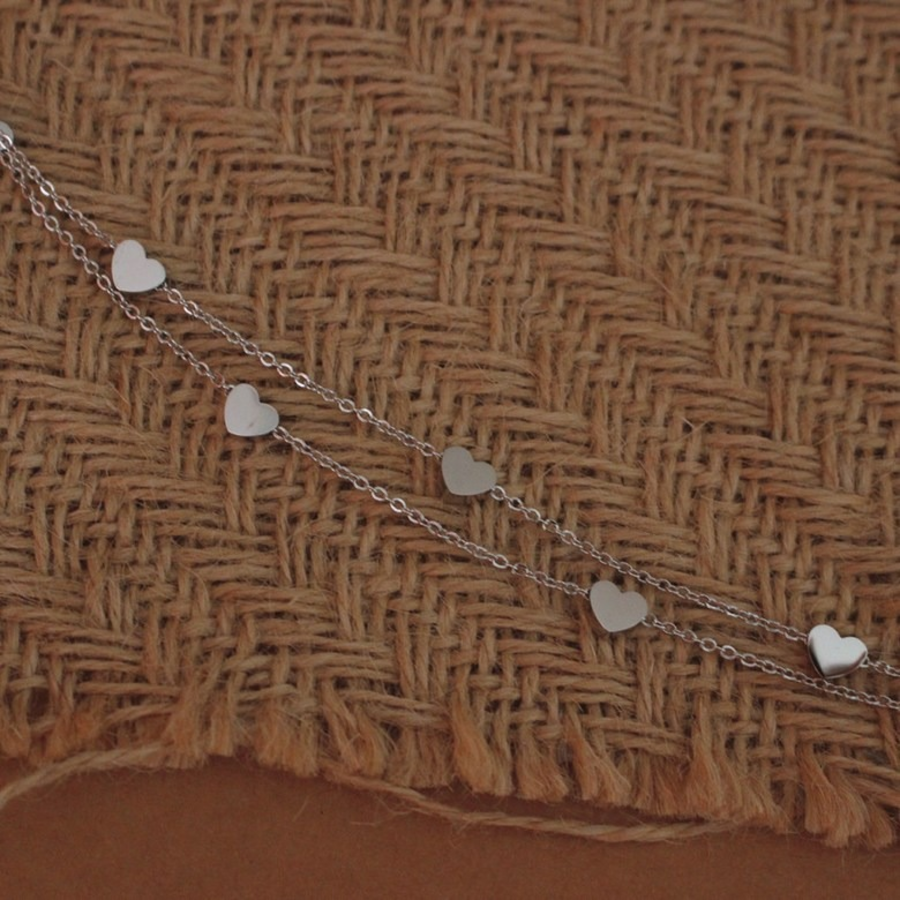 Серебряный браслет на ногу с двойной цепочкой и подвеской в форме объёмного сердца