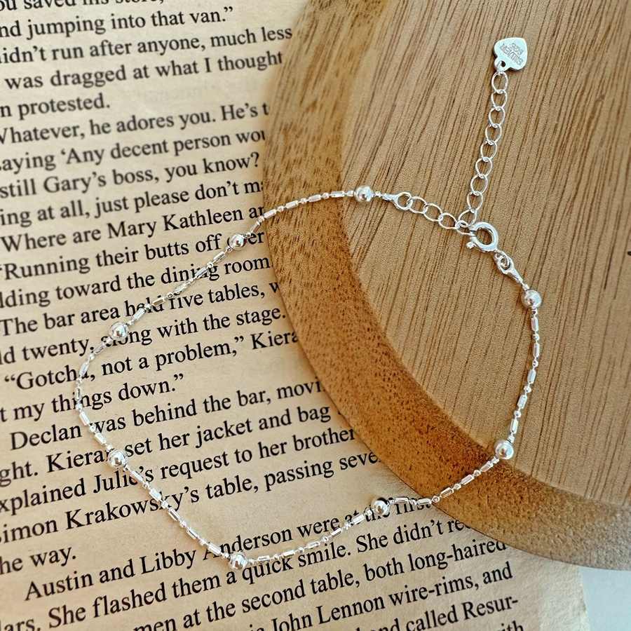 Серебряный браслет на ногу с шариками и квадратной цепочкой из серебра 925 пробы