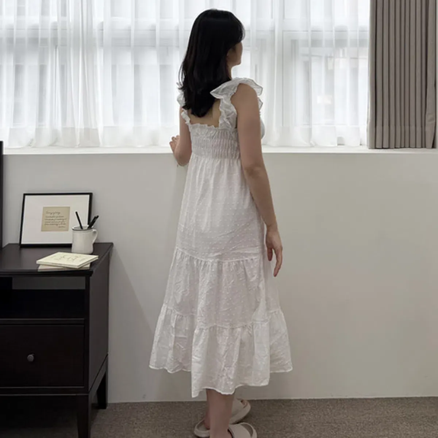 Kellin Cotton Lace Dot Pop Cap Sleeveless Dress Homewear