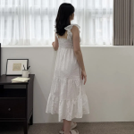 Kellin Cotton Lace Dot Pop Cap Sleeveless Dress Homewear