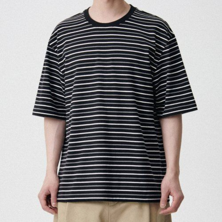 Multi Stripe Relaxed Short Sleeve T-shirt 1 [Black/White]