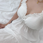 Kellin Cotton Lace Dot Pop Cap Sleeveless Dress Homewear