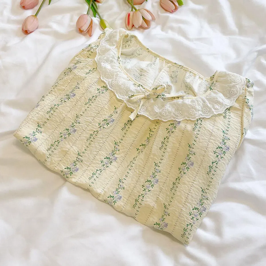 Picnic Pajama Dress Short Sleeve Long Dress