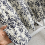 Lovely Square Ribbon Line Watercolor Cotton Frill Long Sleeve Dress Pajama