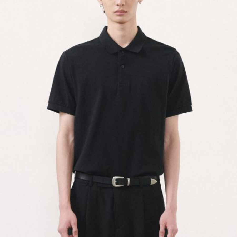 Basic Piqué Polo Shirt [Black]