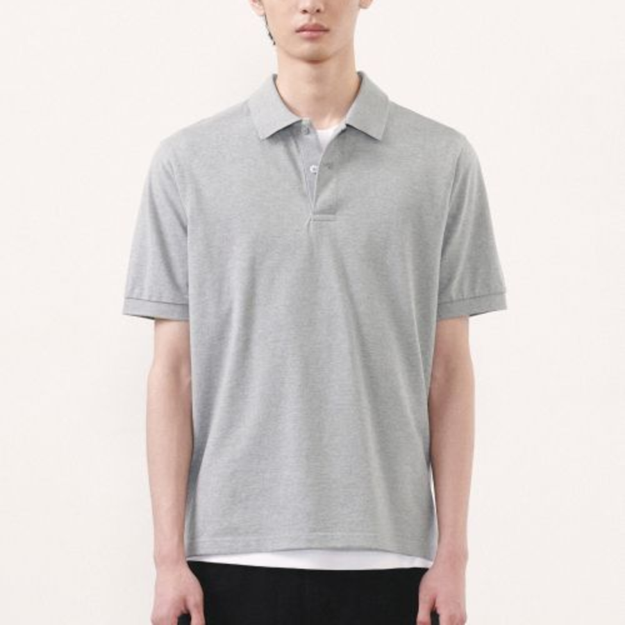 Basic Piqué Polo Shirt [Gray]
