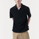Slit Neck Piqué Polo Shirt [Black]